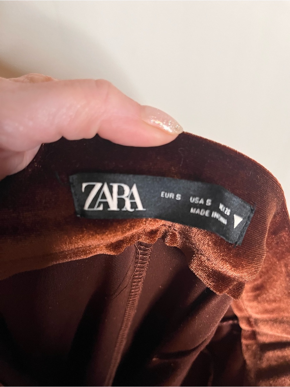 ZARA Brown Velvet Pull-On Flare Pants Side Slit Hem Size S - Picture 5 of 6